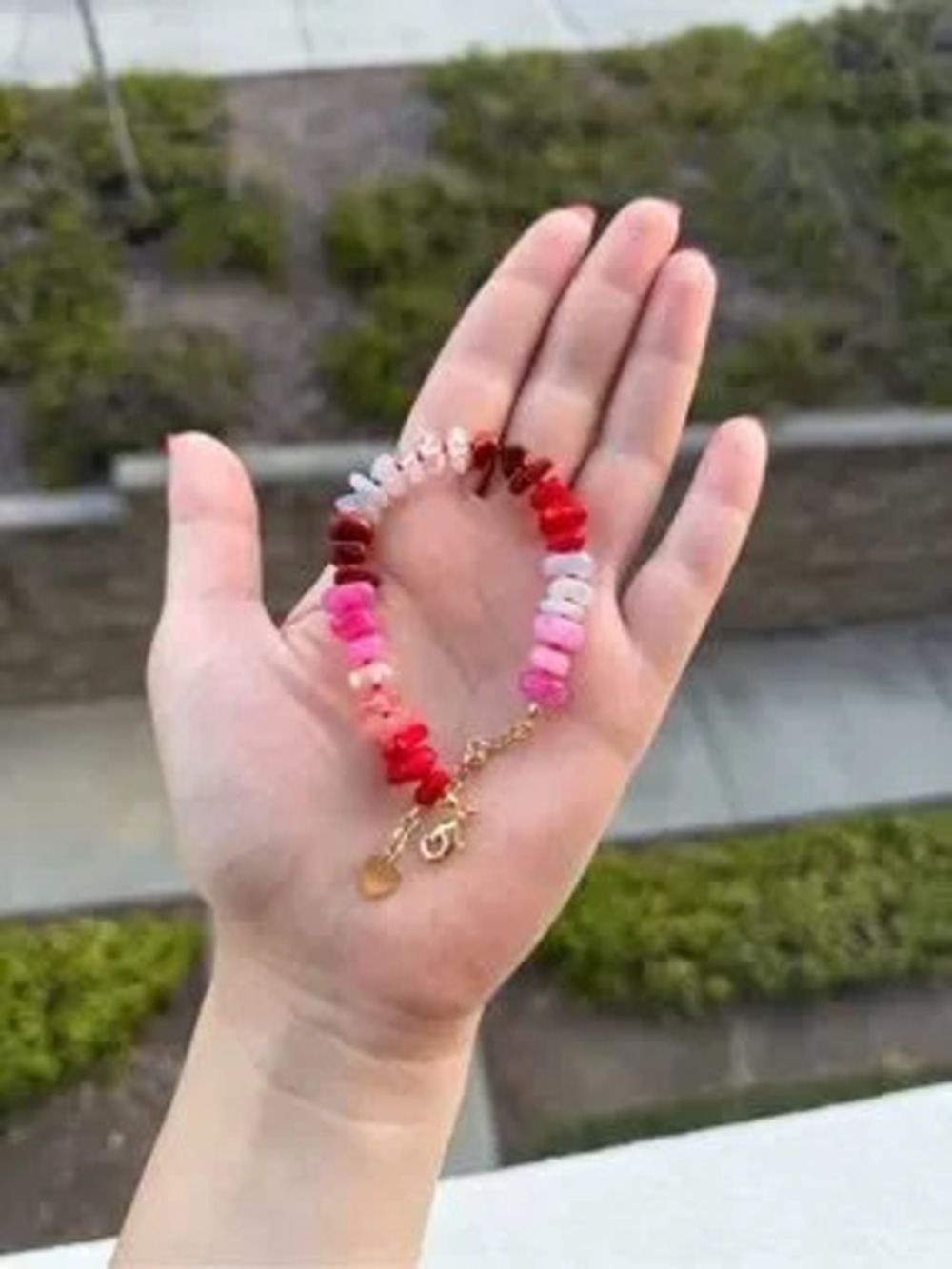 Beaded Pink and Red Bracelet Summer Boho Style